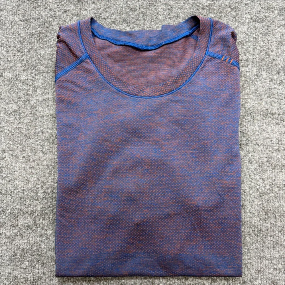 Lululemon Metal Vent Tech Short Sleeve Shirt Blue Orange Heathered Mens Small